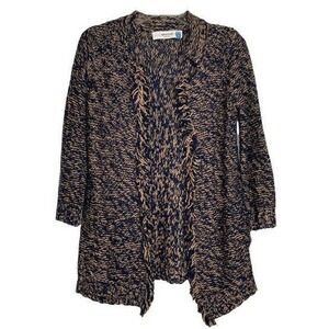 Sparrow Anthropologie Women Sz S Blue Gold 3/4 Sleeve Wool Blend Open Cardigan